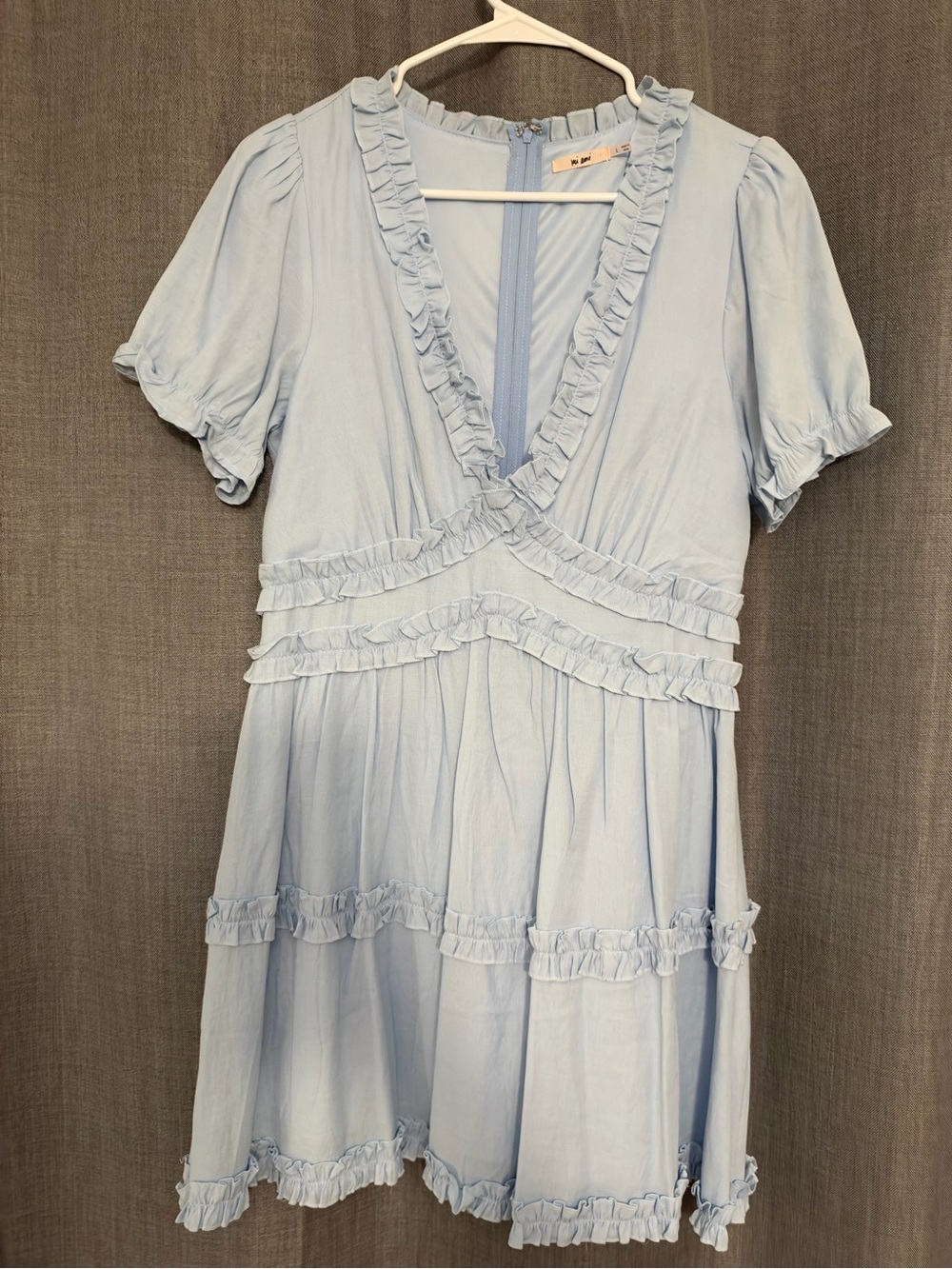 miami Light Blue Ruffled Wrap-Style Mini Dress
